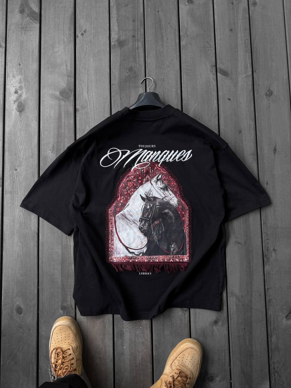 DRO Vintage Graphic Horse Print T-Shirt – Black, White & Green | Oversized Streetwear